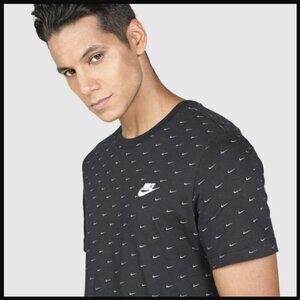 NWOT Nike Mini Swoosh All Over Print Logo T-Shirt Black Short Sleeve Tee $25.00